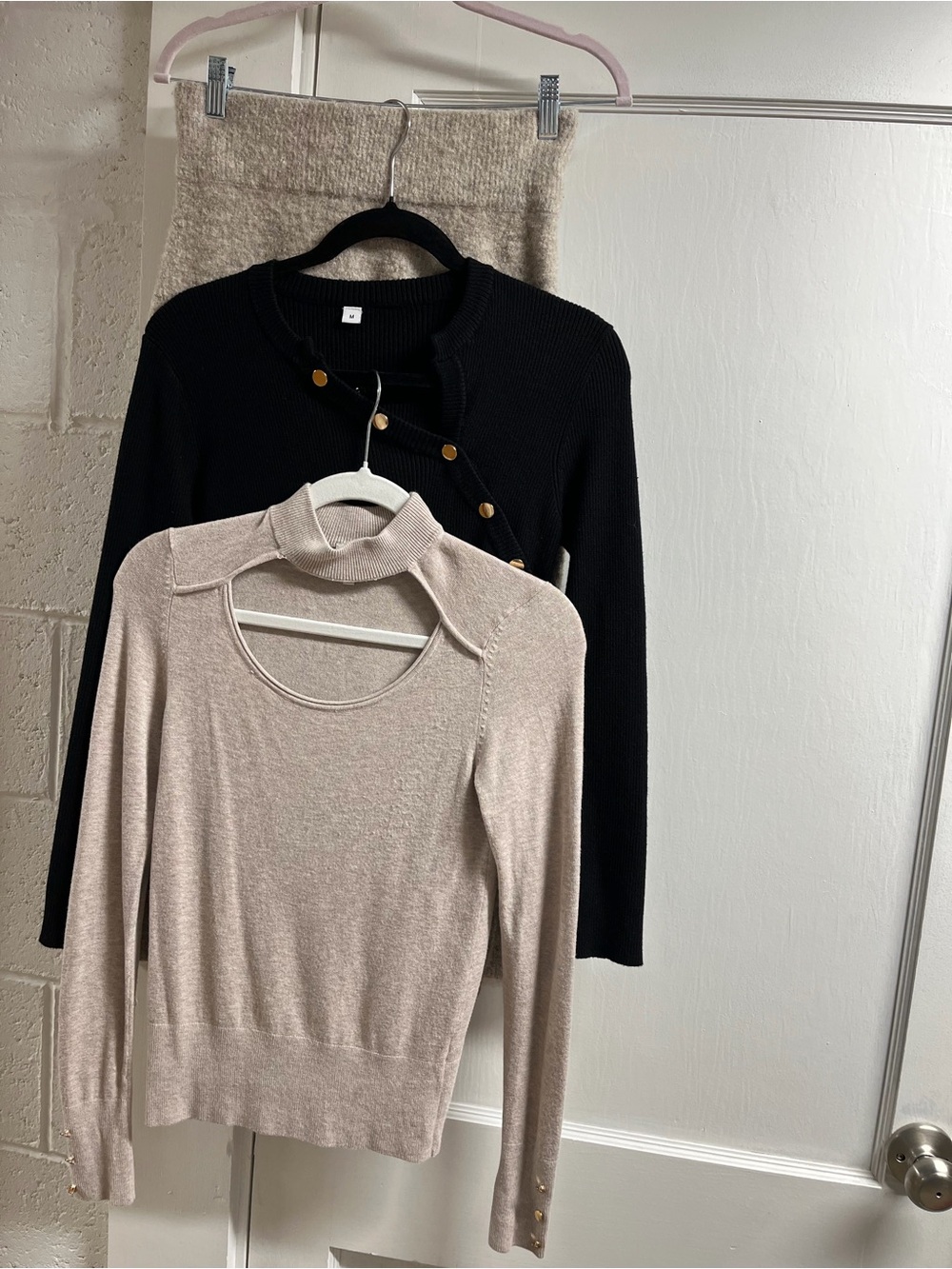 3 pc lot. Black sweater long sleeve and Cream Mixed RibbedSweaters/sweater skirt